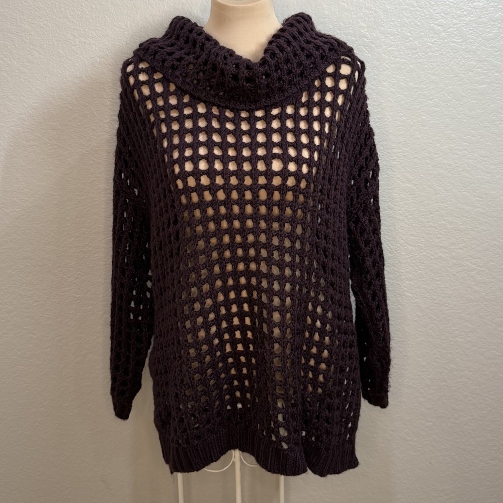 Lane Bryant Plum Purple‎ Open Knit Chunky Boho Layering Sweater Sz 14 Lagenlook